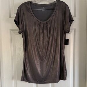 Worthington Metallic Silver Short Sleeve Top